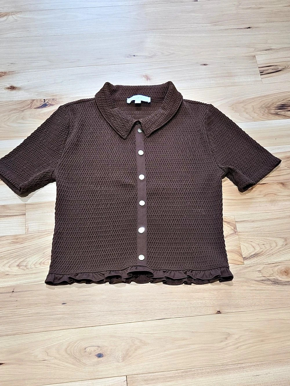 Loft Brown Short Sleeve Ruffled Top Like New Large